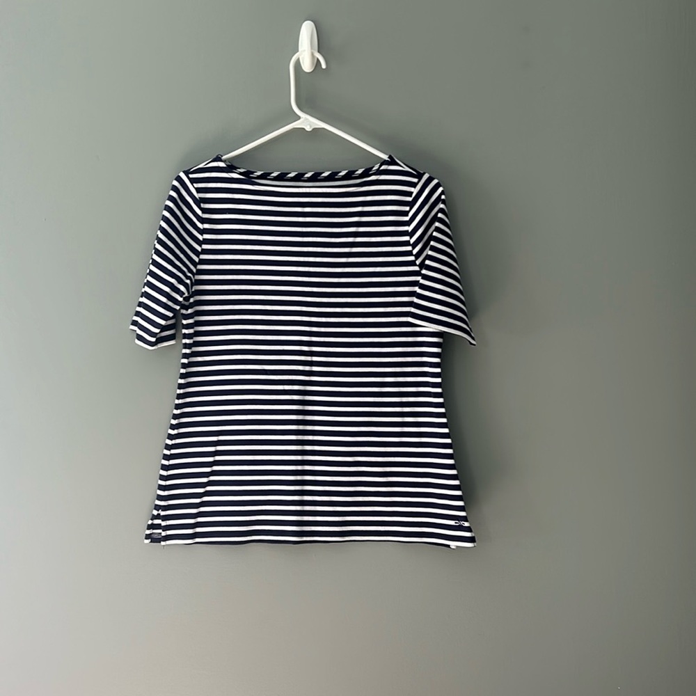 -Navy and white striped tee size medium